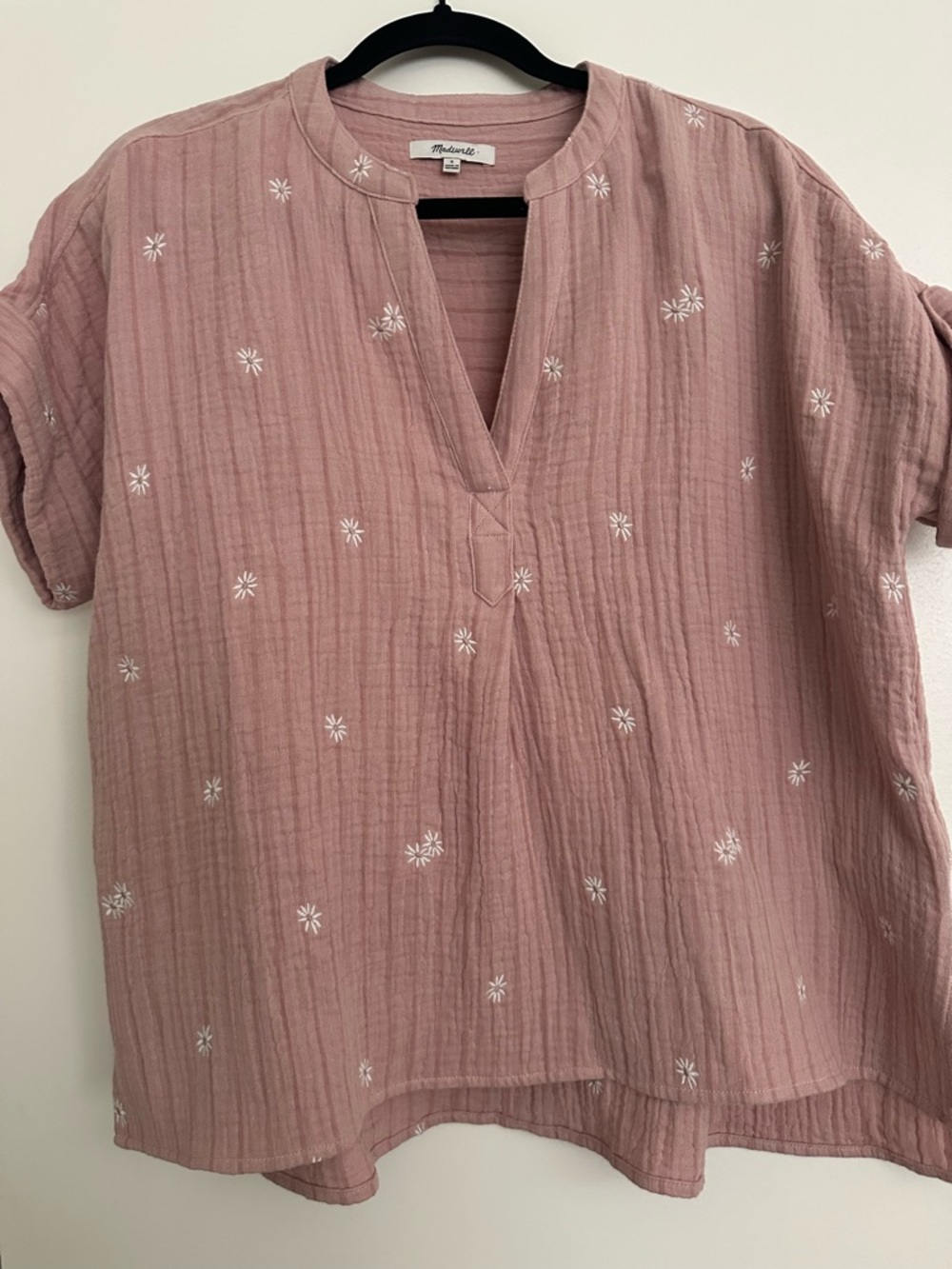 MADEWELL embroidered Lakeline daisies gauze cotton oversized top SIZE: Small